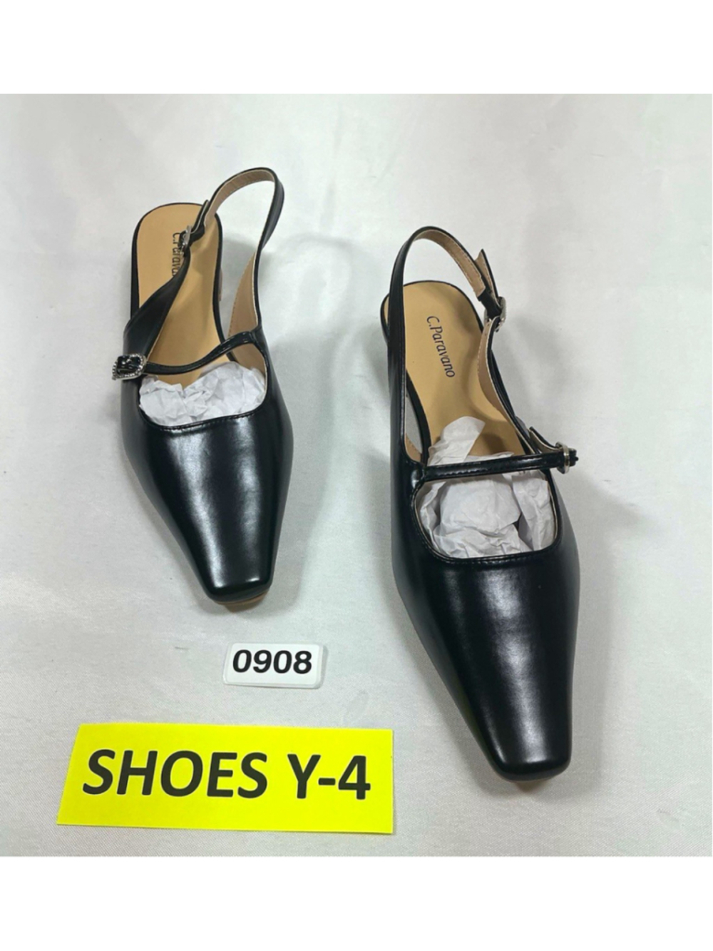 Women’s C. Paravano Black Slingback Block Heel Buckle Strap Square Toe size 10